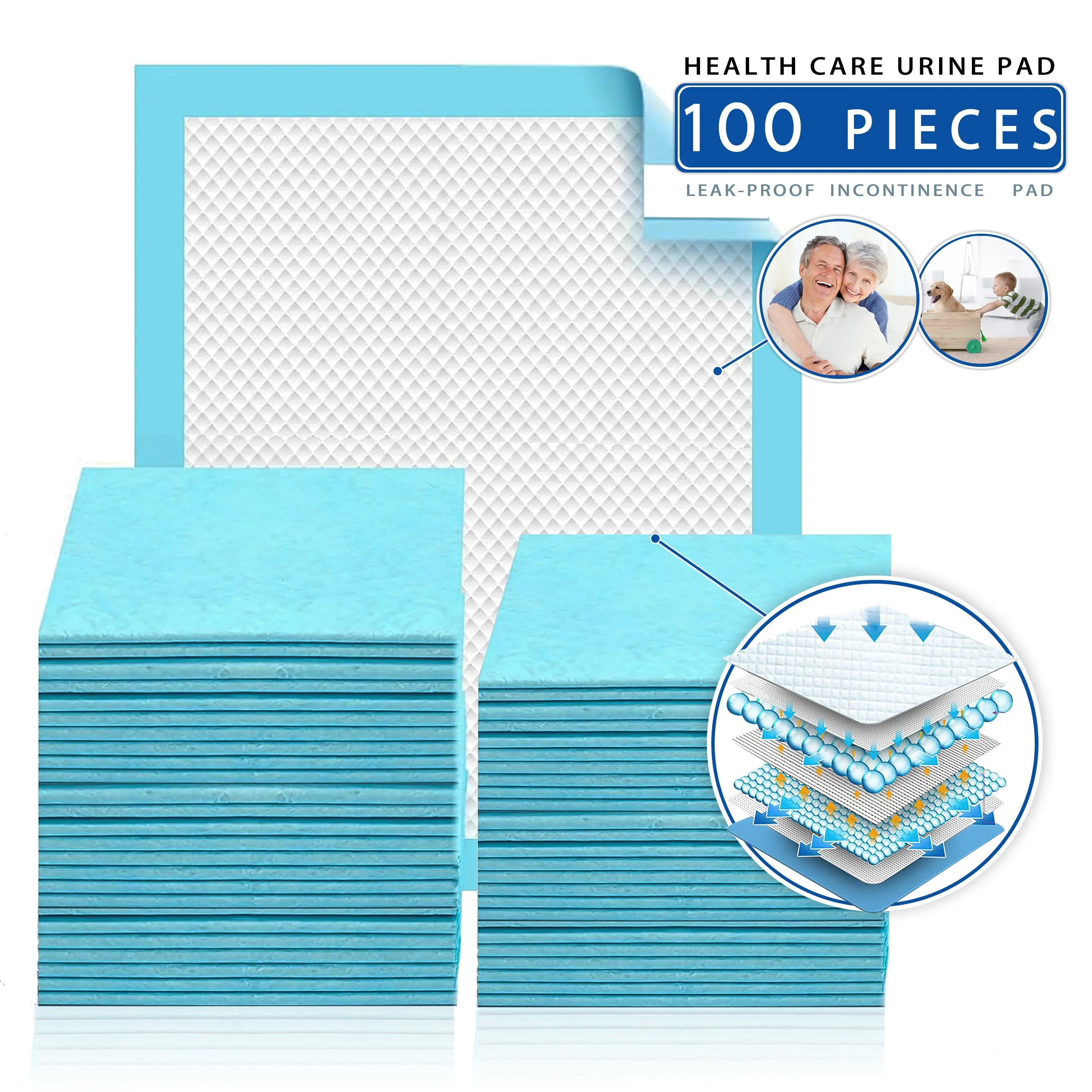 Disposable Incontinence Mattress, 23x23inch - Pack Of 100 Leak-proof Care Pads For Adults, Seniors, Postnatal Care And Pets - Super Absorbency/quick Drying/6 Layers Of Waterproof Protection