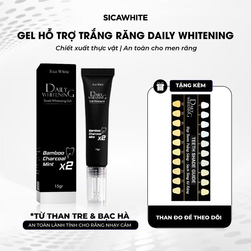   D18  Gel Hỗ Trợ Trắng Răng Daily Whitening    Than Tre & Bạc Hà  15gr - Hỗ Trợ Cải Thiện Vàng Răng Sạch Mảng Bám  The Mát Không Ê Buốt    x Sica White 