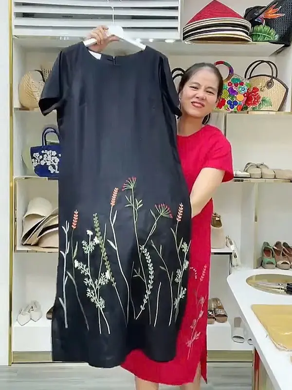 Váy Nữ, Váy Suông, Đầm Trung Niên, Váy Đũi, set váy xám , Mã QM7 3