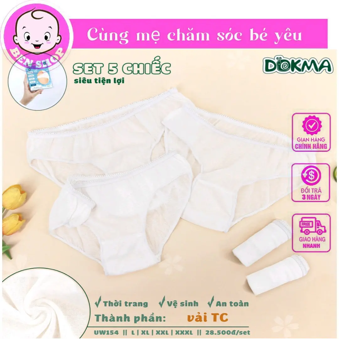 Combo 5 Quần Lót Giấy Cotton Dokma Dùng Một Lần Tiện Lợi Cho Mẹ Sau Sinh, Đi Du Lịch/Quần Lót Giấy
