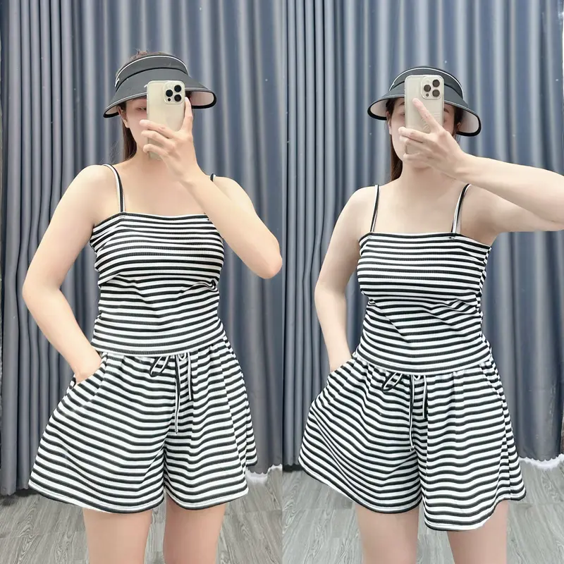 Set Bộ Đồ Áo Dây Bigsize Kèm Quần Đùi Lưng Cao Chất Liệu Gân Tăm Nhí Vo Giãn Thấm Hút Mồ Hôi Mát Và Dễ Chịu SET19 3