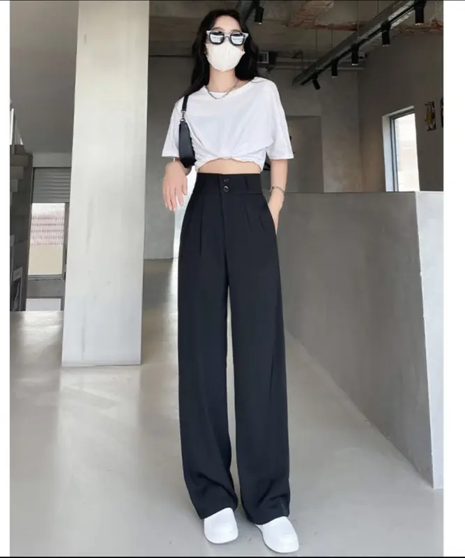 [Xả Combo 2q] Quần ống rộng lưng cao 2khuy , Vải tuyết mưa hàng đẹp Pants Nữ 1