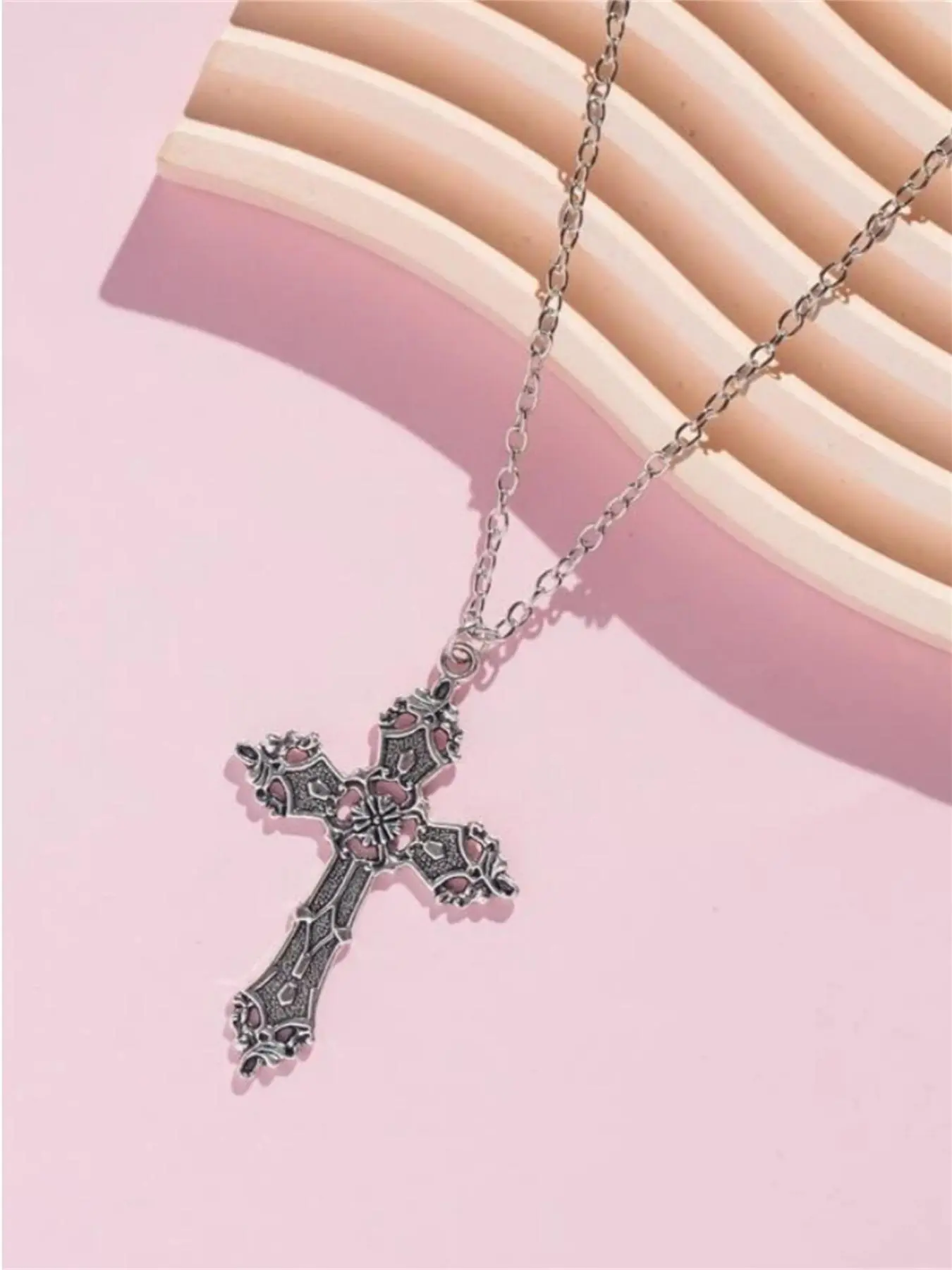 Vintage Cross Design Pendant Necklace For Women For Gift, Clavicle Chain Necklace, Trendy All-match Accessory