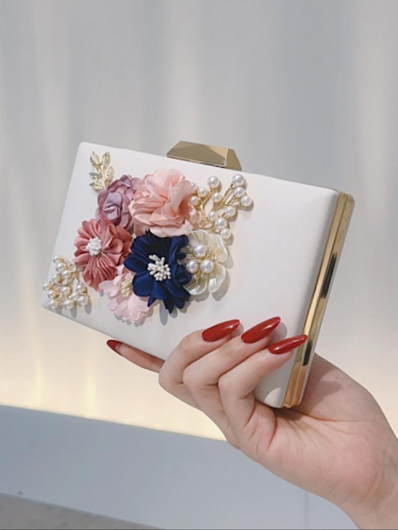Product Introduction of Women's Elegant Flower & Faux Pearl Decorated Evening Bag, Exquisite Trendy Clutch Bag, Fashionable Bag for Party Decoration 2