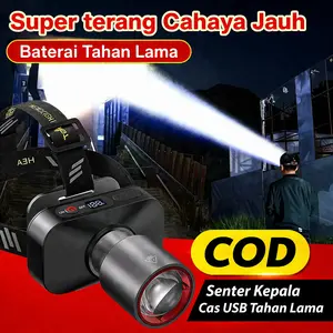 COD Senter Kepala Baru 1200 Lumen USB-C Isi Ulang, Zoom Fokus, Tahan Lama, Portabel Untuk Camping, Memancing, Hiking, Cocok Pria & Wanita 2026