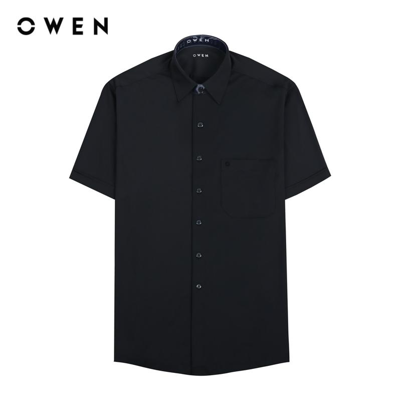 OWEN - Áo sơ mi Nam ngắn tay Form dáng Regular Fit Màu sắc Đen AR230343NT Chất liệu 50%Bamboo50%Polyester Hoạ tiết Trơn Menswear