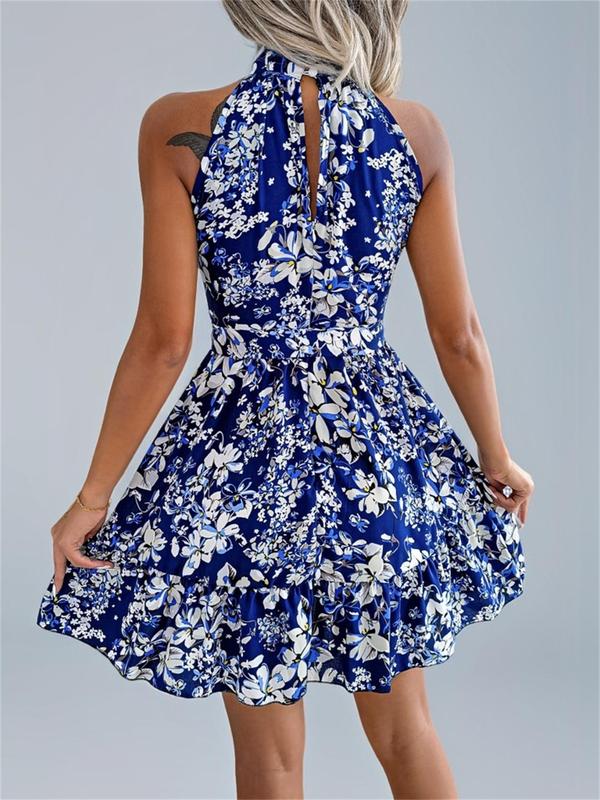 Women's All Over Floral Print Belted Dress, Casual Sleeveless Dress for Summer, Women's Clothes for Beach Holiday 7