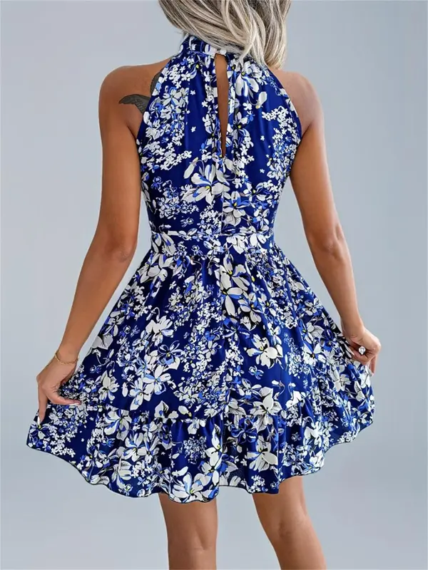 Women's All Over Floral Print Belted Dress, Casual Sleeveless Dress for Summer, Women's Clothes for Beach Holiday 7