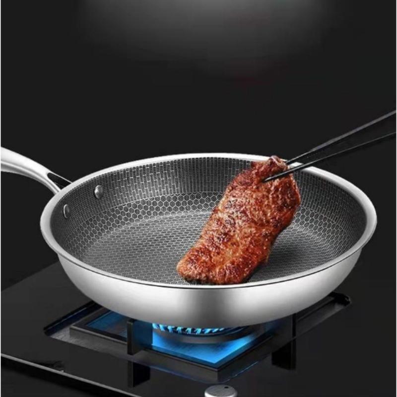 Chảo Rán Bằng Thép Không Gỉ Chống Dính, 28cm, Thiết Kế Tổ Ong, Thích Hợp Cho Gia Đình Và Nhà Hàng, Dụng Cụ Nấu Ăn, Thích Hợp Cho Bếp Cảm Ứng Gốm 7
