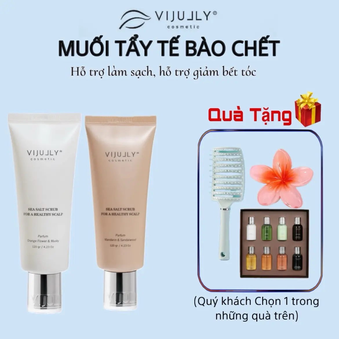 [Tặng lượt gỡ rối ] Muối tẩy tế Bào Chết  Da Dầu Vijully- hỗ trợ giảm bết tóc giảm ngứa và rụng tóc 120g Hữu cơ