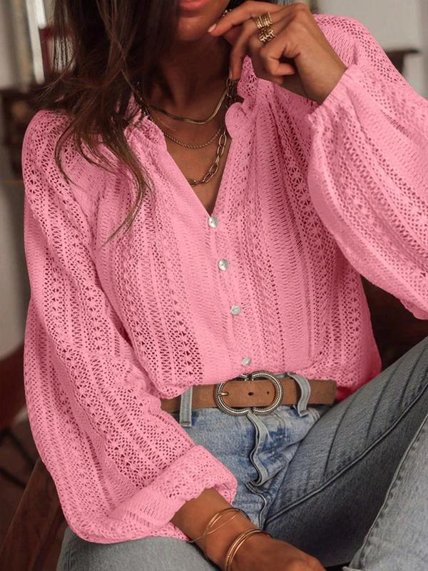 Women's Plain Button Blouse, Elegant Fashion Casual Long Sleeve Top for Daily Outdoor Wear, Ladies Clothes for All Seasons, Classy Tops 3