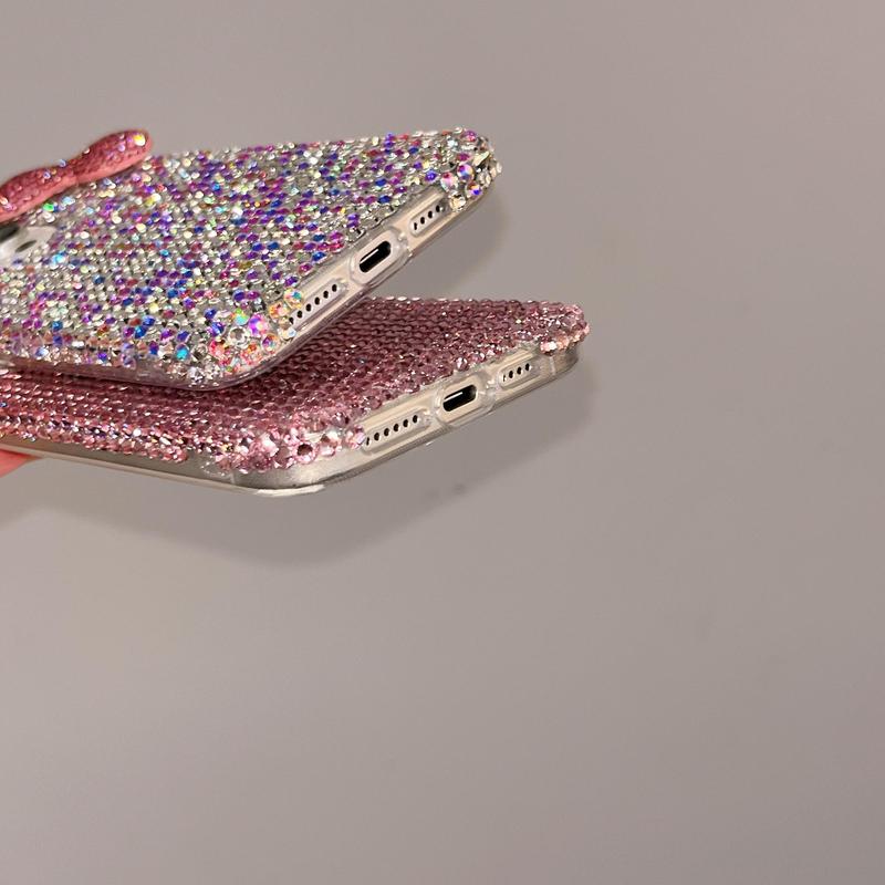 Product Introduction of Rhinestone Bow Decor Phone Case, Cute Phone Cover, Fashion Phone Accessories Compatible with iPhone 15 14 13 12 11 Pro Max 8