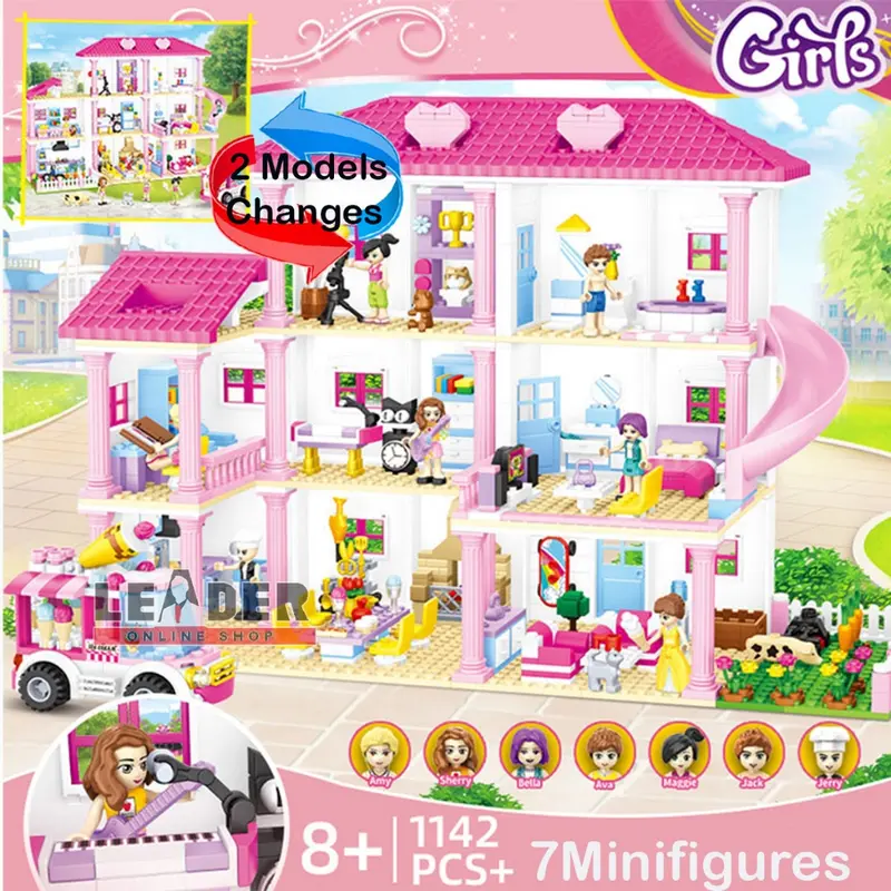 MAINAN RUMAH-RUMAHAN NOTLEGO BRICK VILLA BESAR 2 MODEL GIRLS CITY HOUSE 1142 Pcs +7 FIGURE CHAOBAO 7460 1