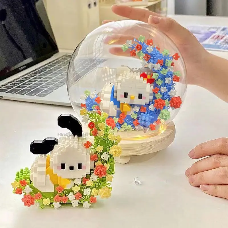 Hello Kitty, Mặt Trăng Hoa Đèn Ngủ, Pochacco, Tương Thích Với Lego, Khối Xây Dựng Hạt Nhỏ Đồ Chơi Lắp Ráp Giáo Dục Trẻ Em, Vận Chuyển 48 Giờ, Năm 2024 2