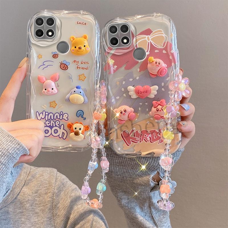 Vỏ silicon gợn sóng hoạt hình 3D cho OPPO , A15, A15S, Ốp Điện Thoại , hoa tulip, thỏ, động vật, viền kem với dây buộc vòng đeo tay, OPPO