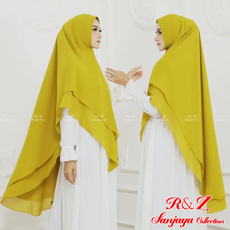 Khimar Ceruty Amirah 2 Layer Pet Antem by R&Z SANJAYA Jilbab Kerudung Panjang Muslim Ceruti Syari Instan 0