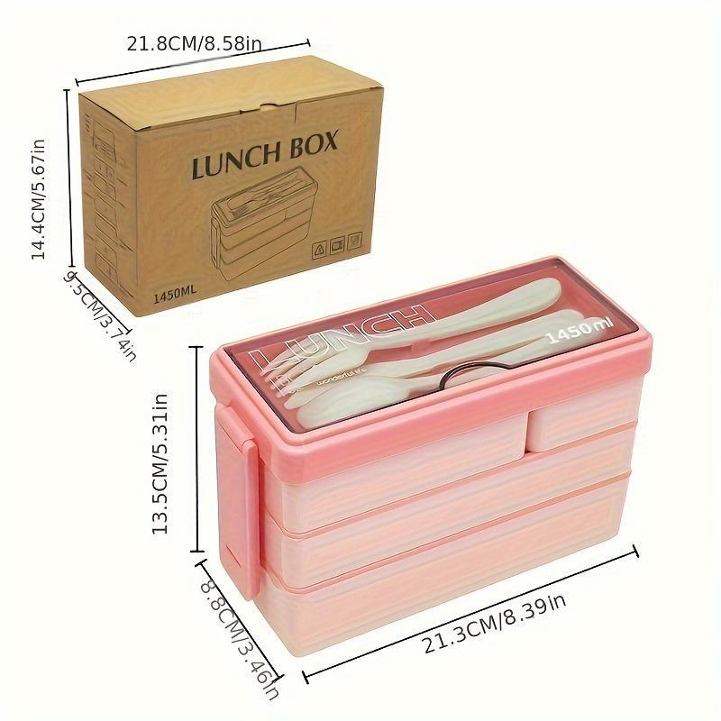 Product Introduction of 4 in 1 Bento Box, 1 Set Lunch Box with Cutlery, Portable Large Capacity Reusable Food Container for Salad Cookies Noodles Lunch 1