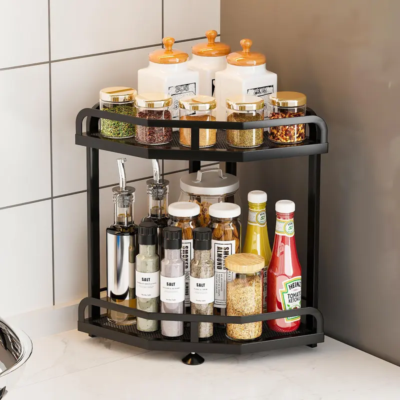 Kitchen Storage Rack, 1 Count Double Layer Corner Storage Rack, Multifunctional Space Saving Countertop Storage Rack for Kitchen, Restaurant, Bathroom 0
