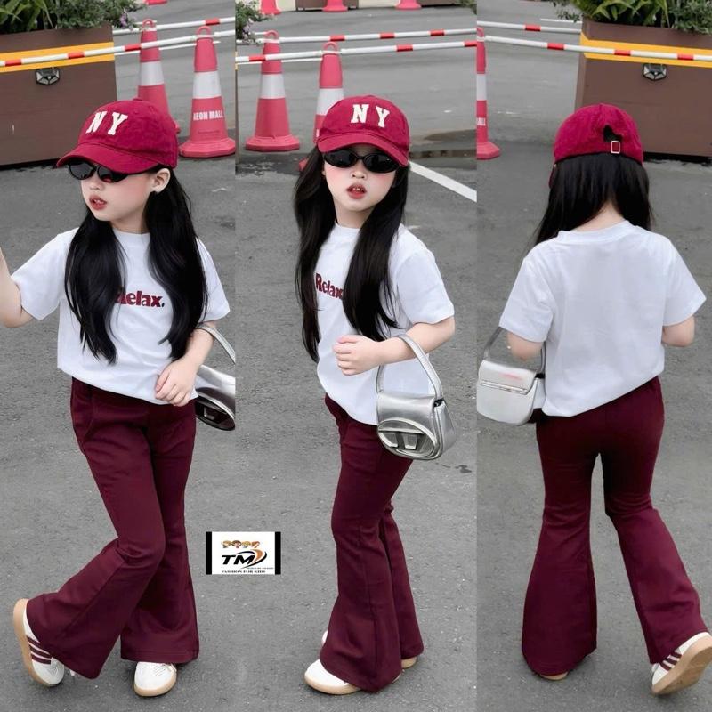 Set áo phong mix quần loe đỏ bé gái 0
