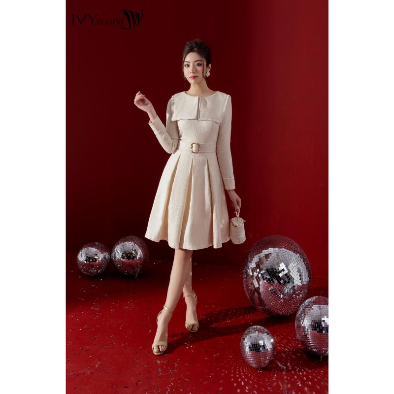 Đầm dạ Tweed dáng xếp ly nữ ( SẢN PHẨM KHÔNG KÈM ĐAI ) IVY moda MS 48M8177