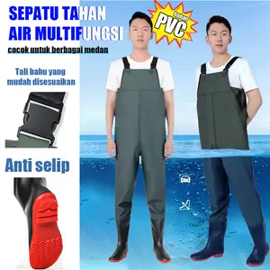 Sepatu Bot Pria Sepatu Boot Karet Petani Sawah Panjang Celana Safety Wader Pants Anti Air Sepatu Boots Celana Air Multi Fungsi Mancing Pertanian Bersihkan Sungai Bahan PVC Kuat