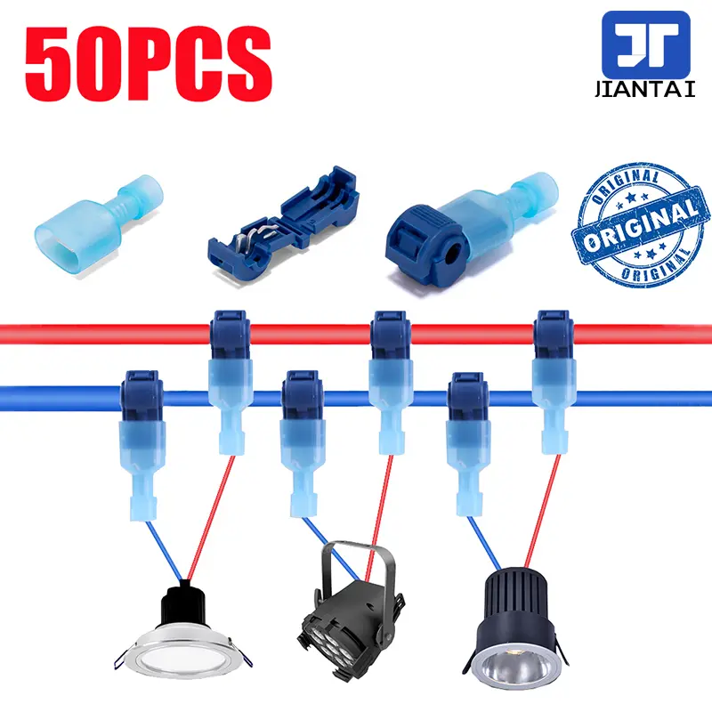 #JIANTAI 50Pcs(25set) T-Tap Wire Connectors, Self-Stripping Quick Splice Electrical Wire Terminals, Insulated Male Quick Disconnect Spade Terminals Assortment Kit