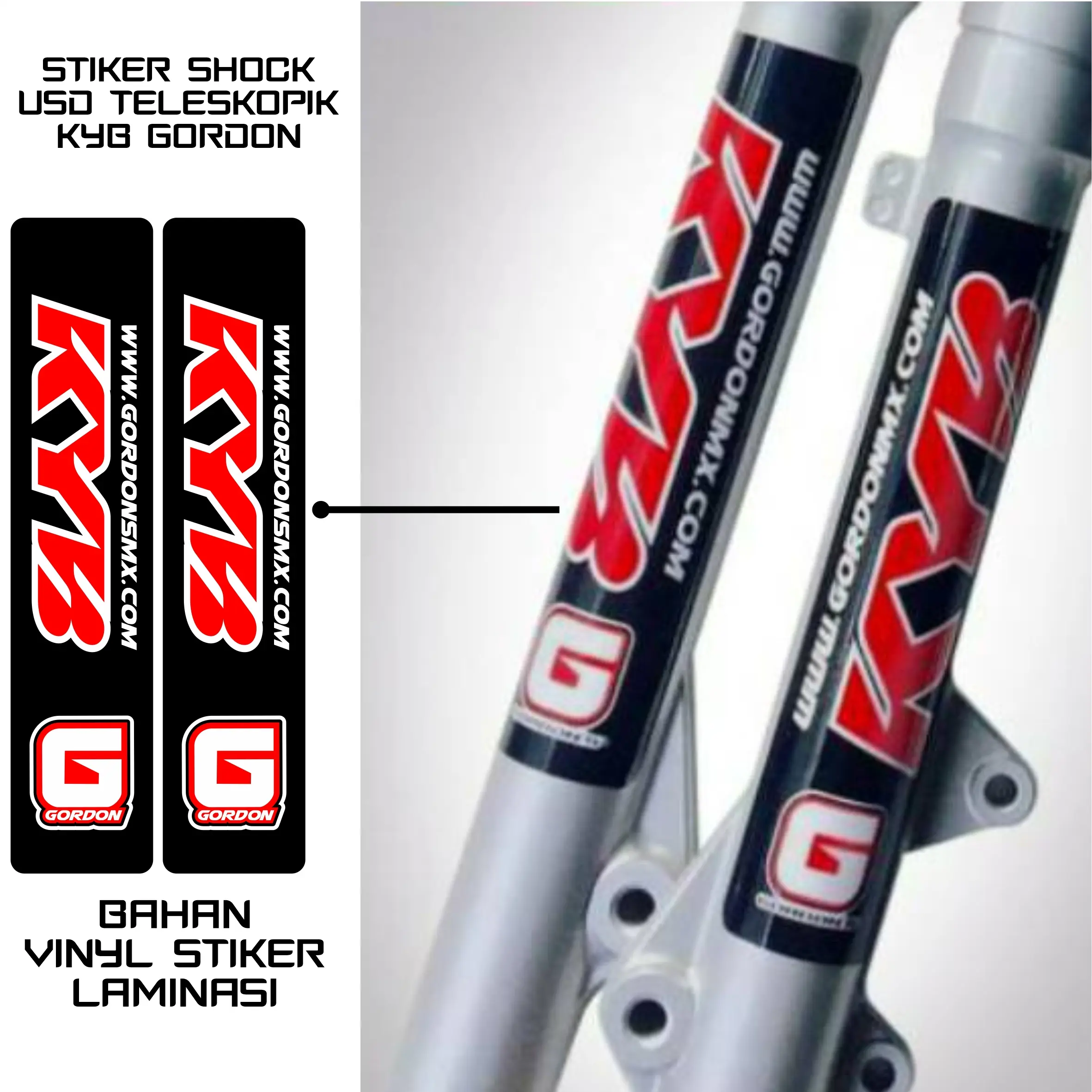 Stiker shock USD / tabung teleskopik KYB GORDON Suspension Bahan Vinyl