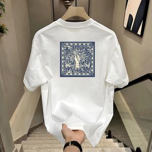 ผ้าฝ้ายคอกลมแขนสั้นเสื ้อยืดผู้ชายเทรนด์ภาษาอ ังกฤษพิมพ์ฤดูร้อนด้านบ หลวมพร้อมเสื้อยืดขนาด