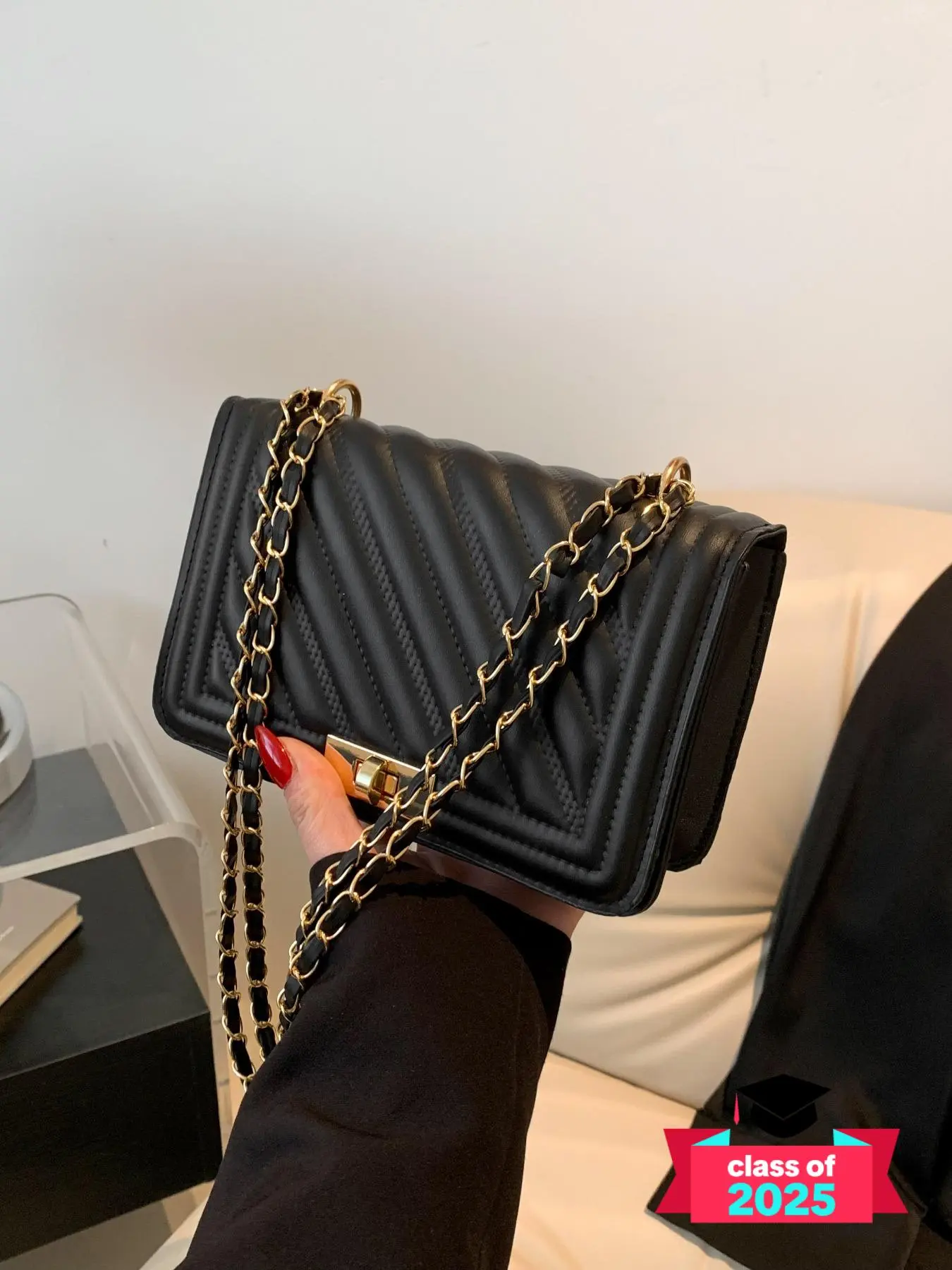 Women's Solid Color Shoulder Bag, Fashionable Pu Leather Crossbody Bag for Work & Daily Used, Casual Trendy Versatile High-quality Daily Commuting Bag, Girlfriend Gifts, Chain