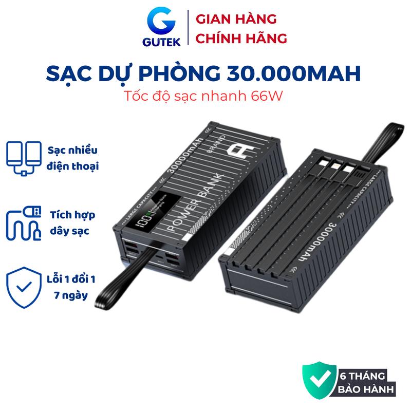 Sạc dự phòng 30000mah sạc nhanh dung lượng pin lớn có kèm dây cáp cho nhiều điện thoại - Gutek DX72 Sạc Pin Pin Dự Phòng Led