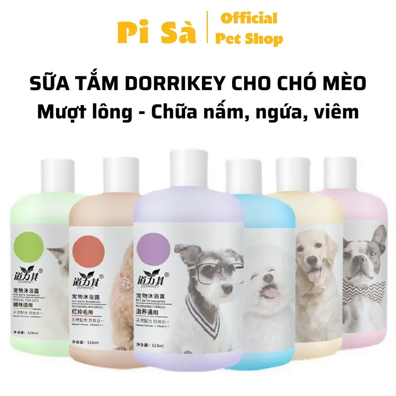 Sữa tắm Dorrikey cho chó mèo chữa nấm ngứa viêm mượt lông thơm nhẹ | Sữa tắm cho thú cưng lông trắng lông nâu Poodle ... Pi Sà Pet Shop 0