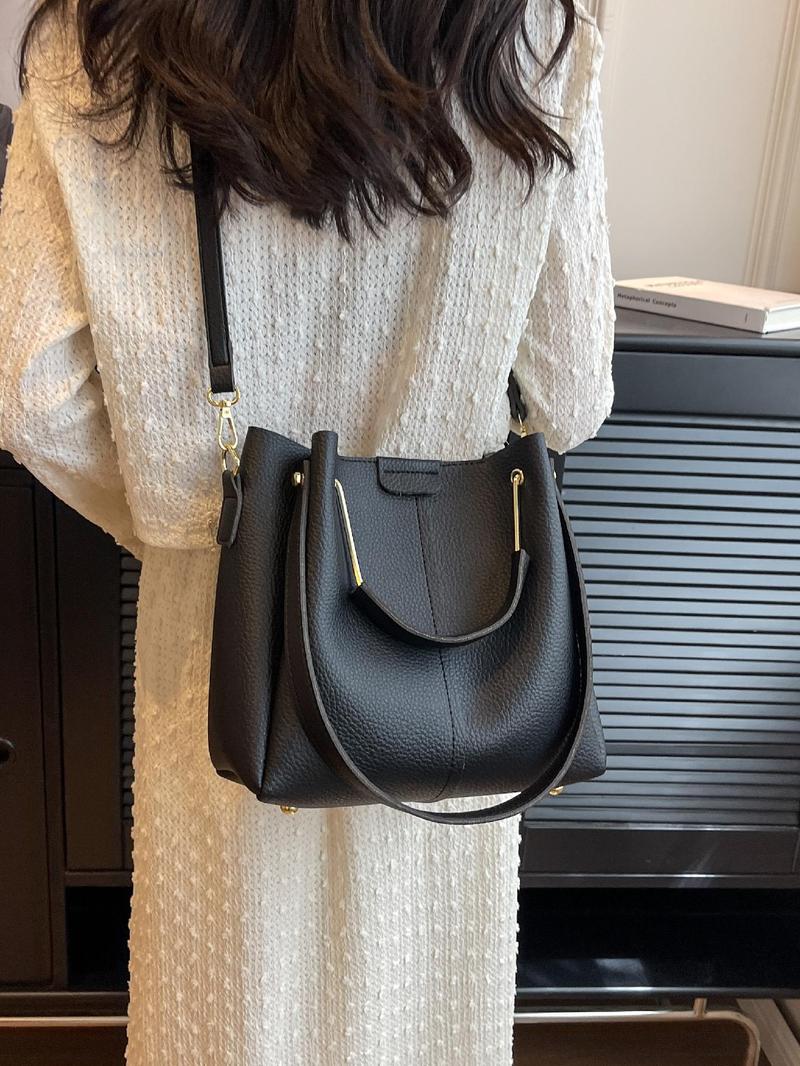 Product Introduction of Women's Fashionable Lychee Pattern Handbag, Casual Pu Leather Shoulder Bag for Daily Used, Trendy Versatile High-quality Daily Commuting Bag 6