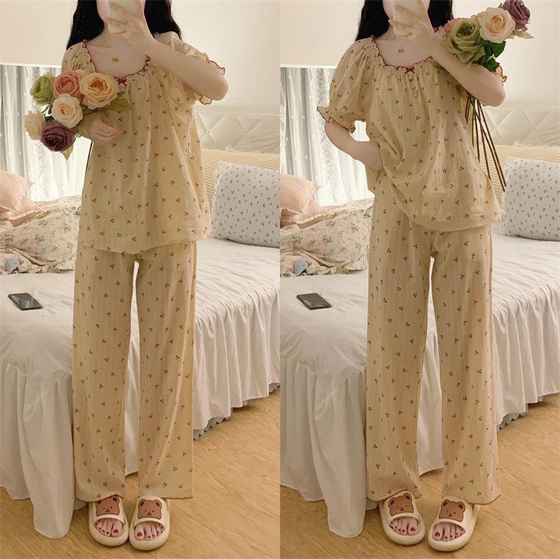 Product Introduction of Quần Dài Áo Ngủ, Phong Cách Hàn Quốc, Quần Dài Ngắn Tay, Phong Cách Công Chúa Ngọt Ngào Dễ Thương, Dành Cho Nữ, Mặc Mùa Hè, Dài Tay, Dáng Rộng Vừa Vặn, Đồ Mặc Nhà, Bộ Đồ Hai Mảnh, Dễ Thương Và Gợi Cảm Women Top 7