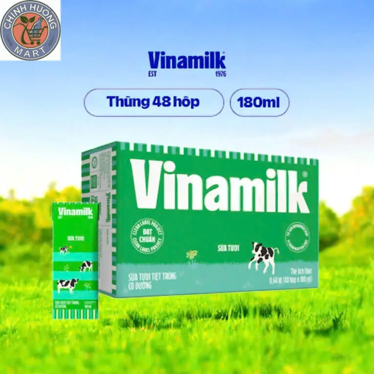 Thùng 48 Hộp 180ml-Vinamilk-Sữa Tươi Tiệt Trùng Vinamil Ít Đường ,Có Đường Và Không Đường