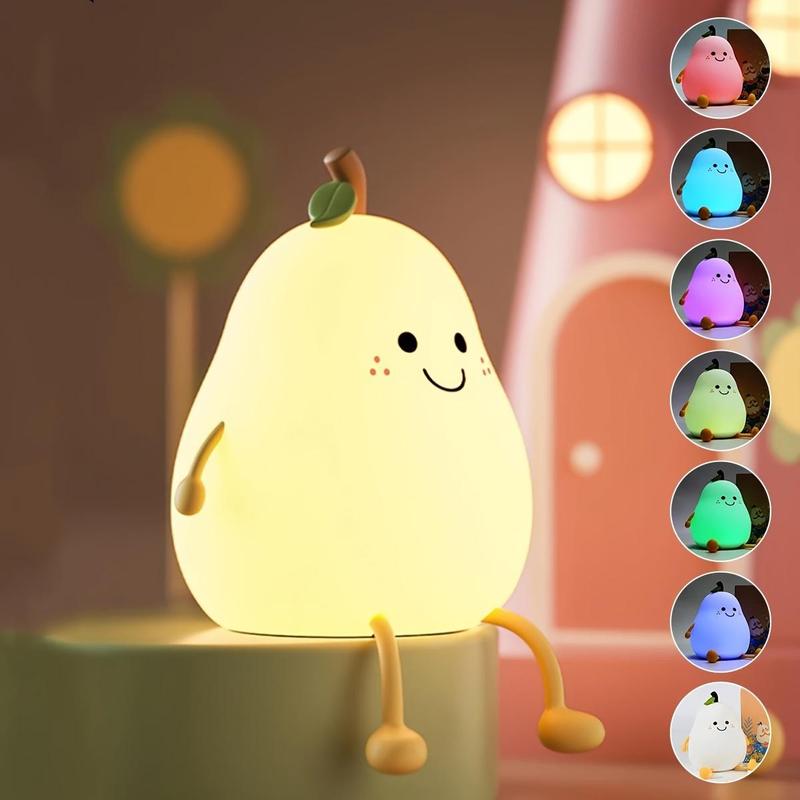 Cartoon Pear Shaped Night Light for Birthday Gifts, USB Rechargeable Color Changing Night Light, Ambient LED Lights for Bedroom Nursery Bedside Home Living Room Decor, Cute Bedroom Decor 1