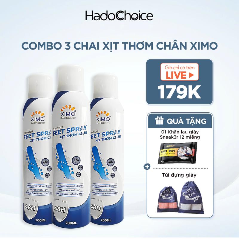 [ĐA KHO] Combo Xịt thơm chân Ximo 200ml giúp khử mùi hôi chân và khử mùi giày ngăn tiết mồ hôi và vi khuẩn gây mùi Đường