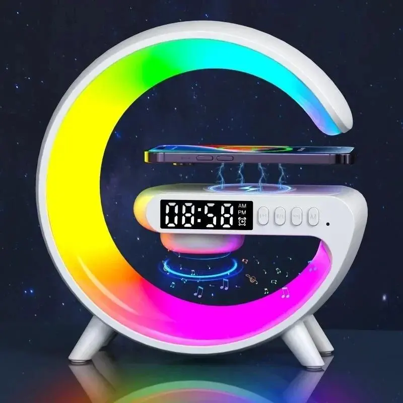 1pcs Mood Light Wireless Charging Lamp LED Color Clock Desk Lamp Bluetooth Speaker Bedroom Bedside Charging Night Light Game Light