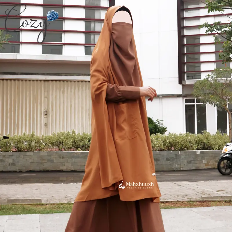 cozy khimar non pad jahit 4 lengan bolong Hitam Kerudung bergo jumbo khimar Syari Muslim Oval Jilbab Instan Wolfis Tangan 2