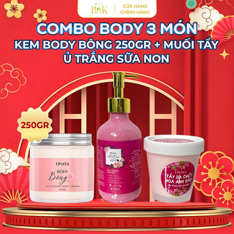 [Mua 1 Được 3] Combo Kem Body Bông 250gr + Ủ trắng sữa non 300ml + Muối tẩy hoa anh đào 150gr Onaya hỗ trợ làm sáng da ,Dưỡng Da Body Làm Đẹp Da Women 0