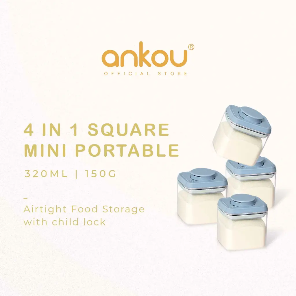 Ankou airtight milk powder storage/baby snacks container-Mini Portable (square 320ml with safety lock, circle 250ml) milkpowder container