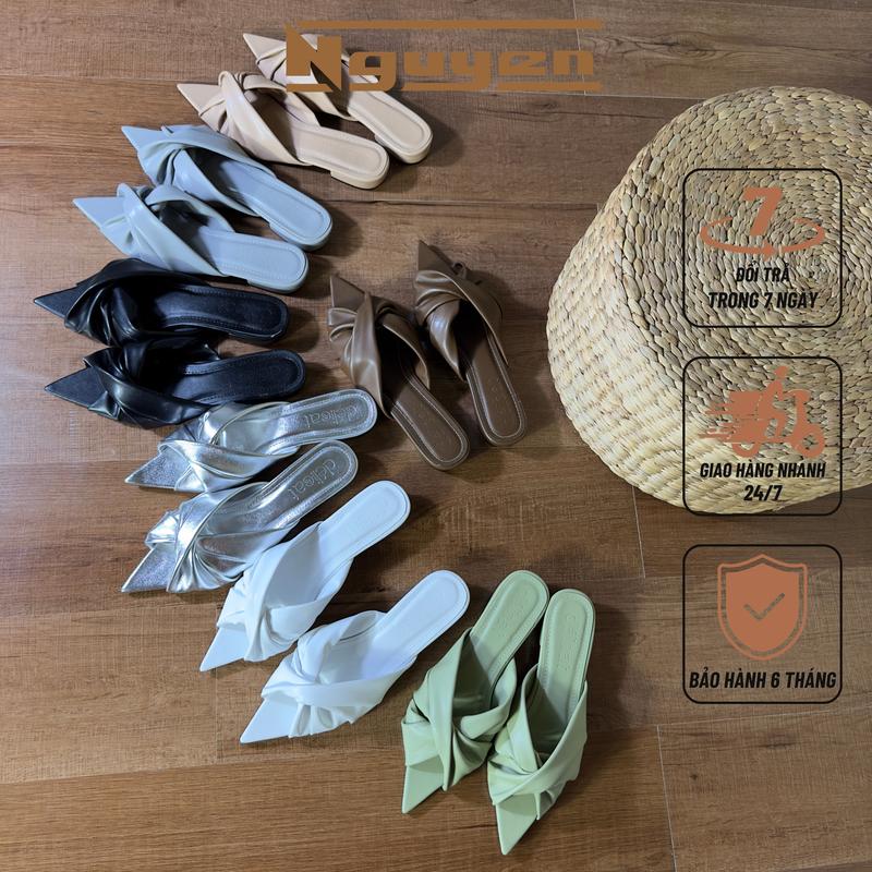 (Form nhỏ tăng size) Giày sục bệt 3p hở mũi Nguyễn Gia mũi nhọn quai chéo cao 3p N137 Mũi nhọn Nữ DéP