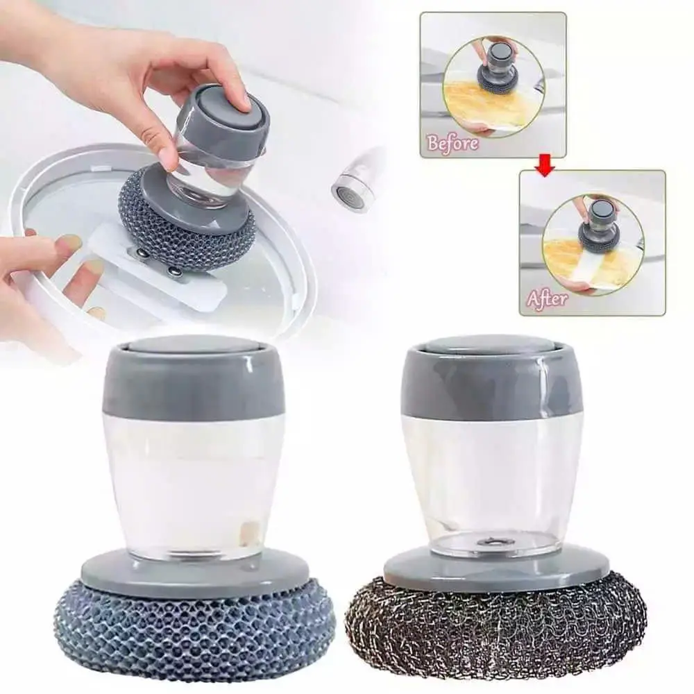 Dụng Cụ Cọ Rửa Đa Năng, Cọ Xoong Nồi Có Tay Cầm Kèm Bình Chứa Xà Phòng Tiện Lợi, Rửa Bát Đĩa