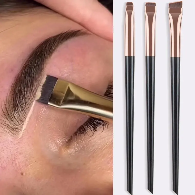 3pcs/set KUAS MATA DOUYIN BLADE EYELINER BRUSH Eyebrow Brush Portable Flat Fine Eye Liner Brow Contour Makeup Brushes Cosmetic Beauty Makeup Tool Hitam Wajah