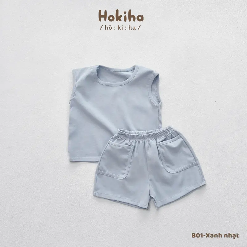 [Hokiha] B01-Bộ quần áo ba lỗ mùa hè cho bé trai bé gái chất vải cotton bozip mềm mịn, co giãn size từ 8-17kg 5