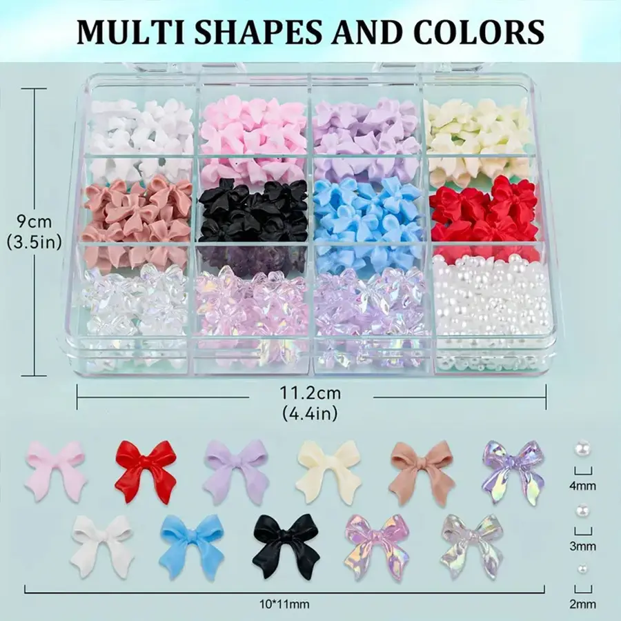 Đồ Trang Trí Móng Tay, Thiết Kế Tối Giản, Hộp 12 Ngăn, Chất Liệu Resin Thắt Nơ, Thắt Nơ Ruy Băng Nhám Phụ Kiện Làm Móng Màu Sắc, Xuyên Biên Giới