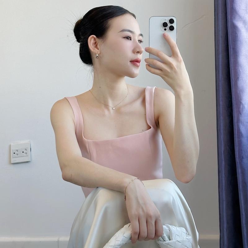 là hoa - Áo cổ vuông 6 màu nâu, hồng, vàng, trắng, kem, đen - LH029 Nữ Women Cup Top