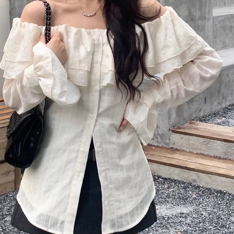 Áo trễ vai phối bèo tiểu thư dài tay ,Siết Eo sẵn ( ko dây buộc), phong cách thanh lịch cho nữ (Có bigsize) | BigBuy360 - bigbuy360.vn