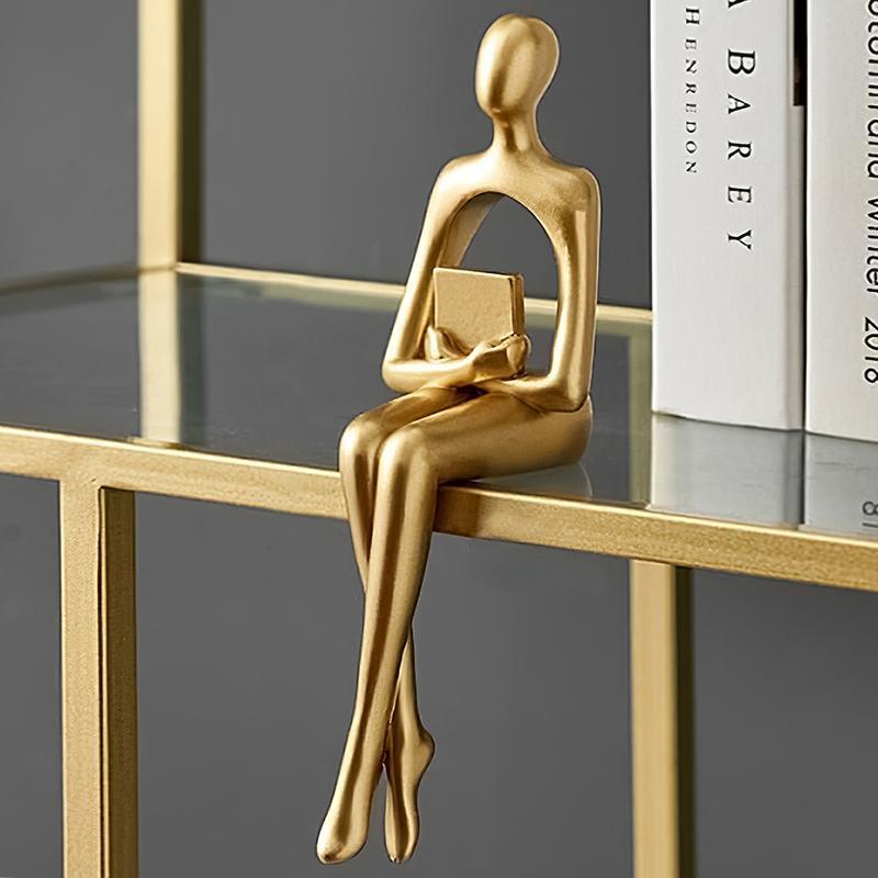Golden Sitting Figure Sculpture, 1 Count Modern Home Decor Figurine for Bookshelf, Mini Sitting Thinker Statue 5