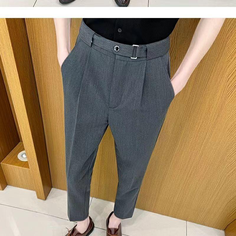 Product Introduction of New Summer Thin and All-Matching Casual Suit Pants Man's Belt Adjustable Solid Color British Slim Fit Skinny Pants Men's Fashion 25