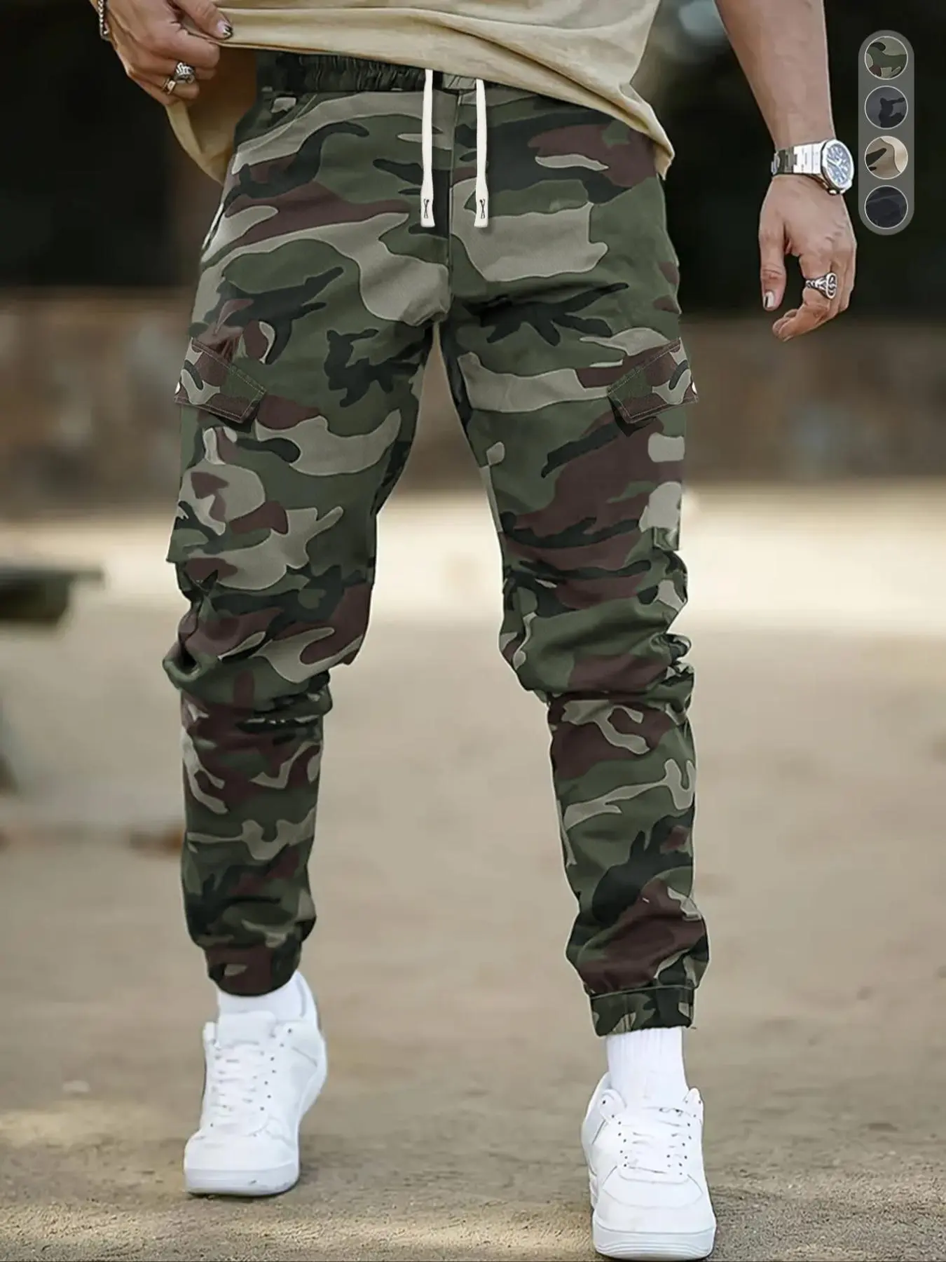Men's Camo Print Multi-pocket Drawstring Waist Tapered Pants, Regular Fit Street Fashion Casual Comfy Trousers for Daily Wear, Men's Bottoms for All Seasons